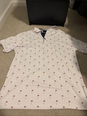 Walter Hagen White Polo with Red & Blue Flag Print